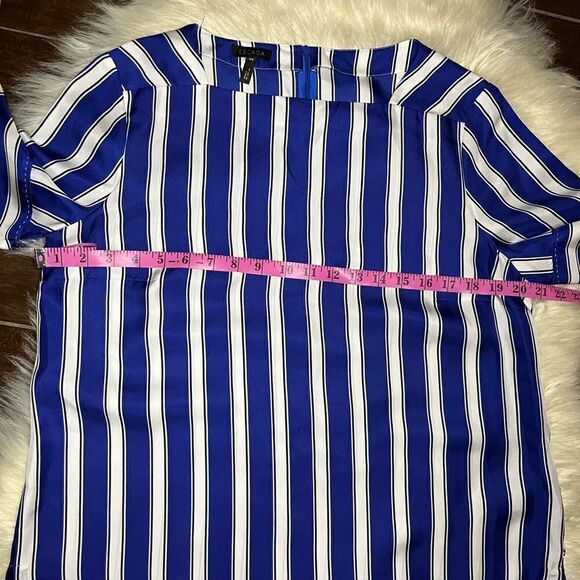 Escada 100%Silk royal blue/white striped blouse sz 36 small - Picture 6 of 7